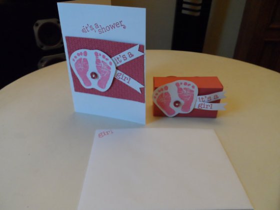Baby Shower Invitation Pink Baby Prints, baby feet and baby hands with paper favor box